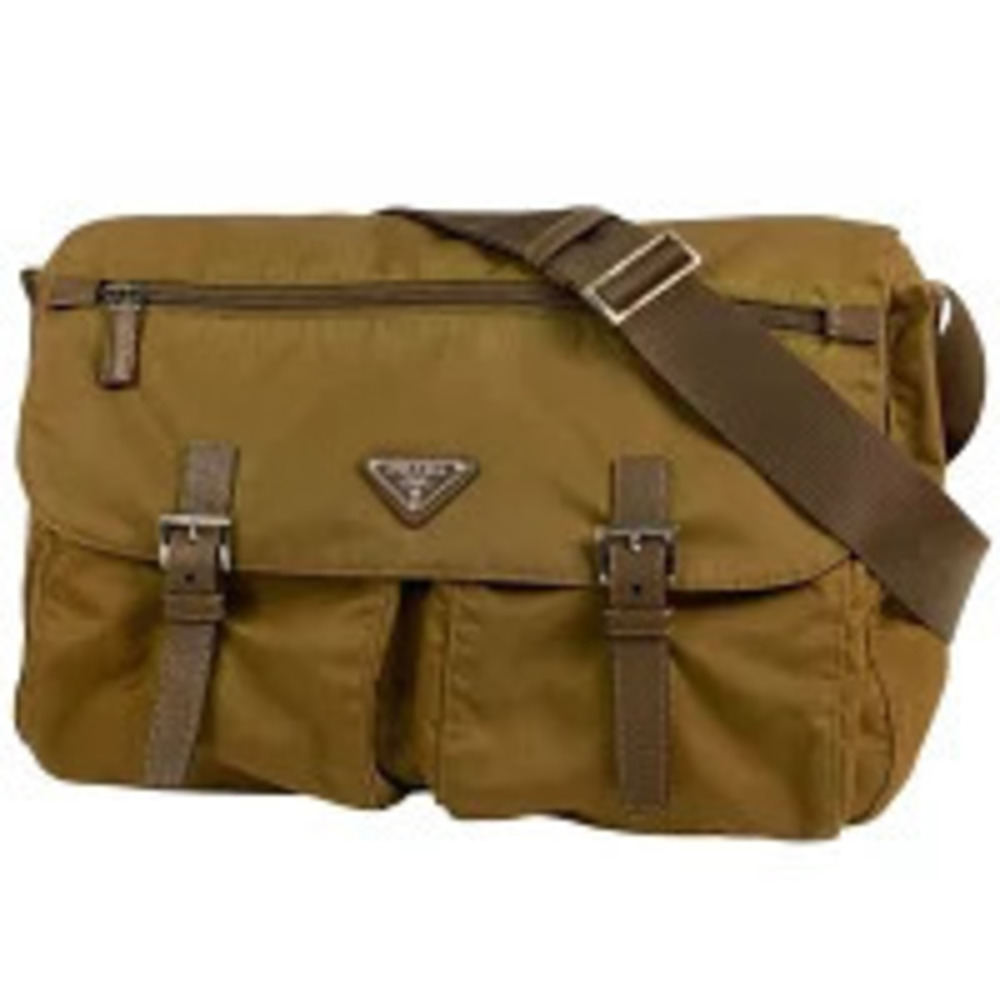 Prada Plate Shoulder Bag Messenger Brown